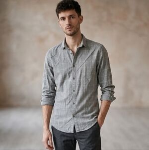 Zara Men's Slim Fit Grey And White Plaid Button Down Casual Everyday Shirt Sz S